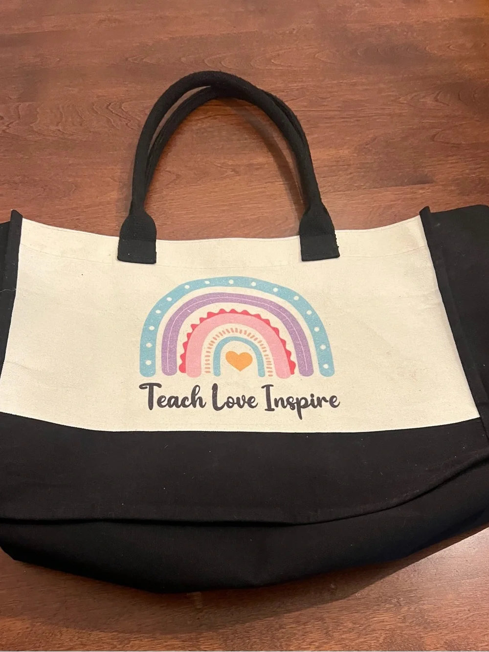 Canvas Rainbow Tote Bag - Black & Natural